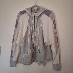 Free People Cotton Tattered Slouchy Full Zip Terrycloth Boho Hoodie Women's XS